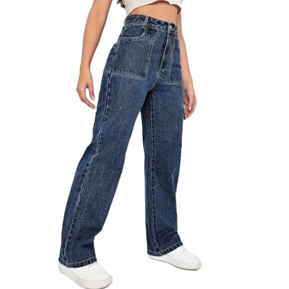 NEW - SHEIN EZwear High Waist Cargo Jeans, Dark Wash – Size XS (US 2) - Picture 3 of 12